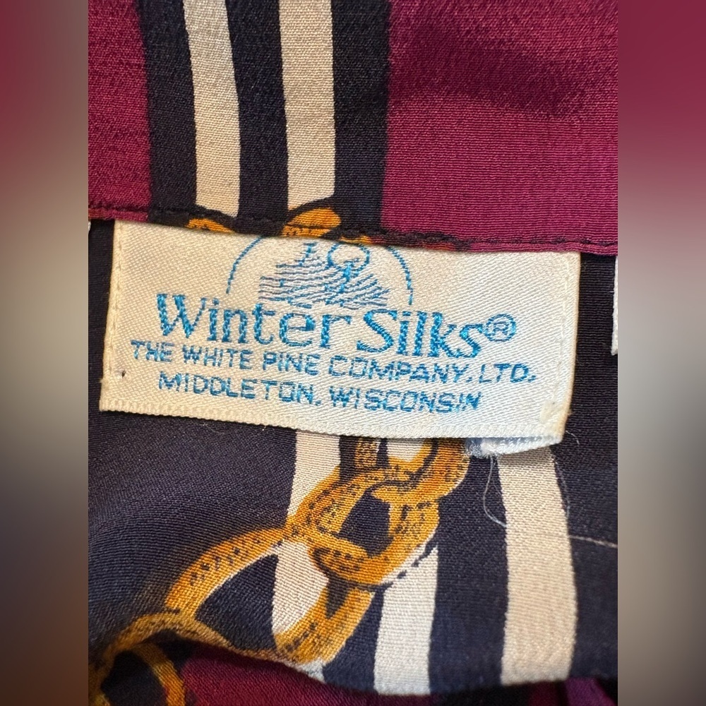 WinterSilks Burgundy Striped 100% Silk Blouse Women’s size 8 - Picture 6 of 12